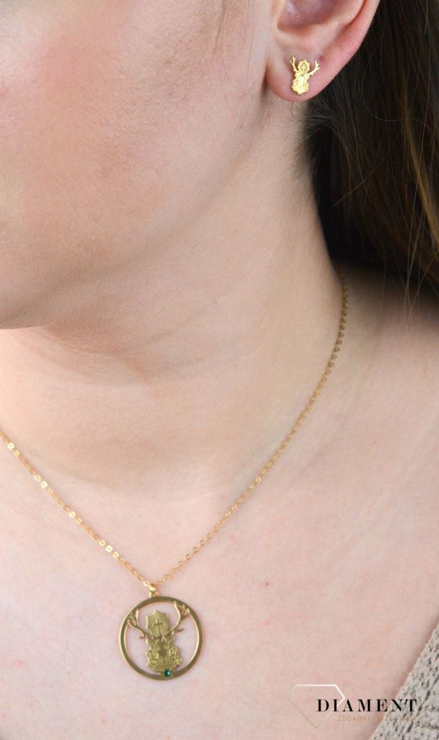 Srebrne kolczyki pozłacane na sztyft 'Jeleń Św Huberta' KR R552-ZL.jpg